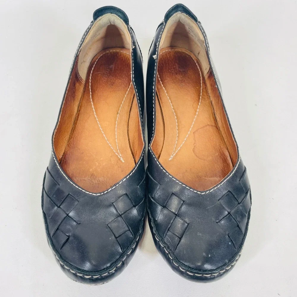 Clarks Womens Navy Blue Leather Woven Toe Ballet Flats 7M 26066467